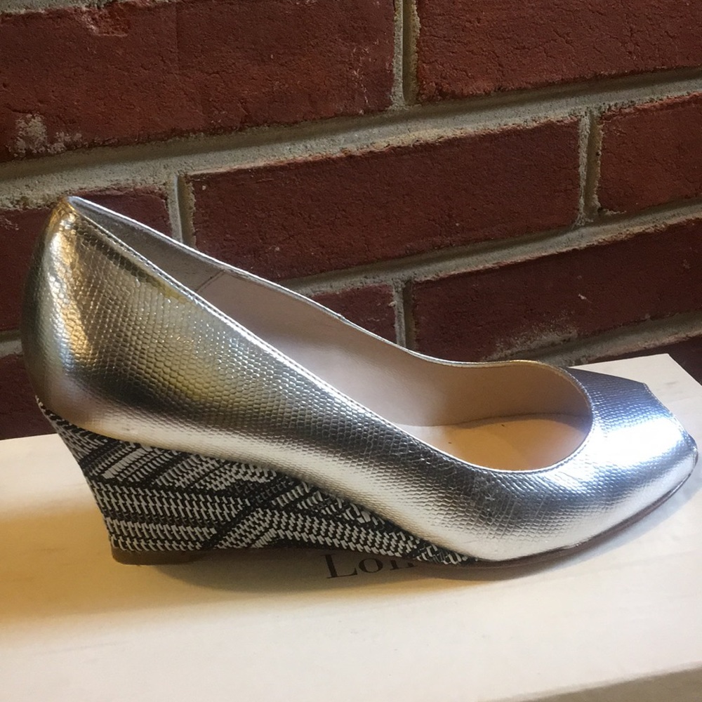 L.K. Bennett Zoey Metallic Peep Toe Wedge